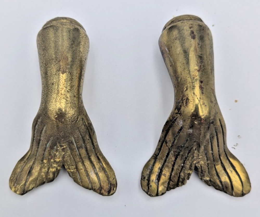 2 Brass Fish Tail Foot End Slip on Part Solid Decor Repurpose Furniture Pieces